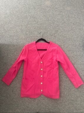 Women's Bright Pink V-Neck Button Cardigan Sweater